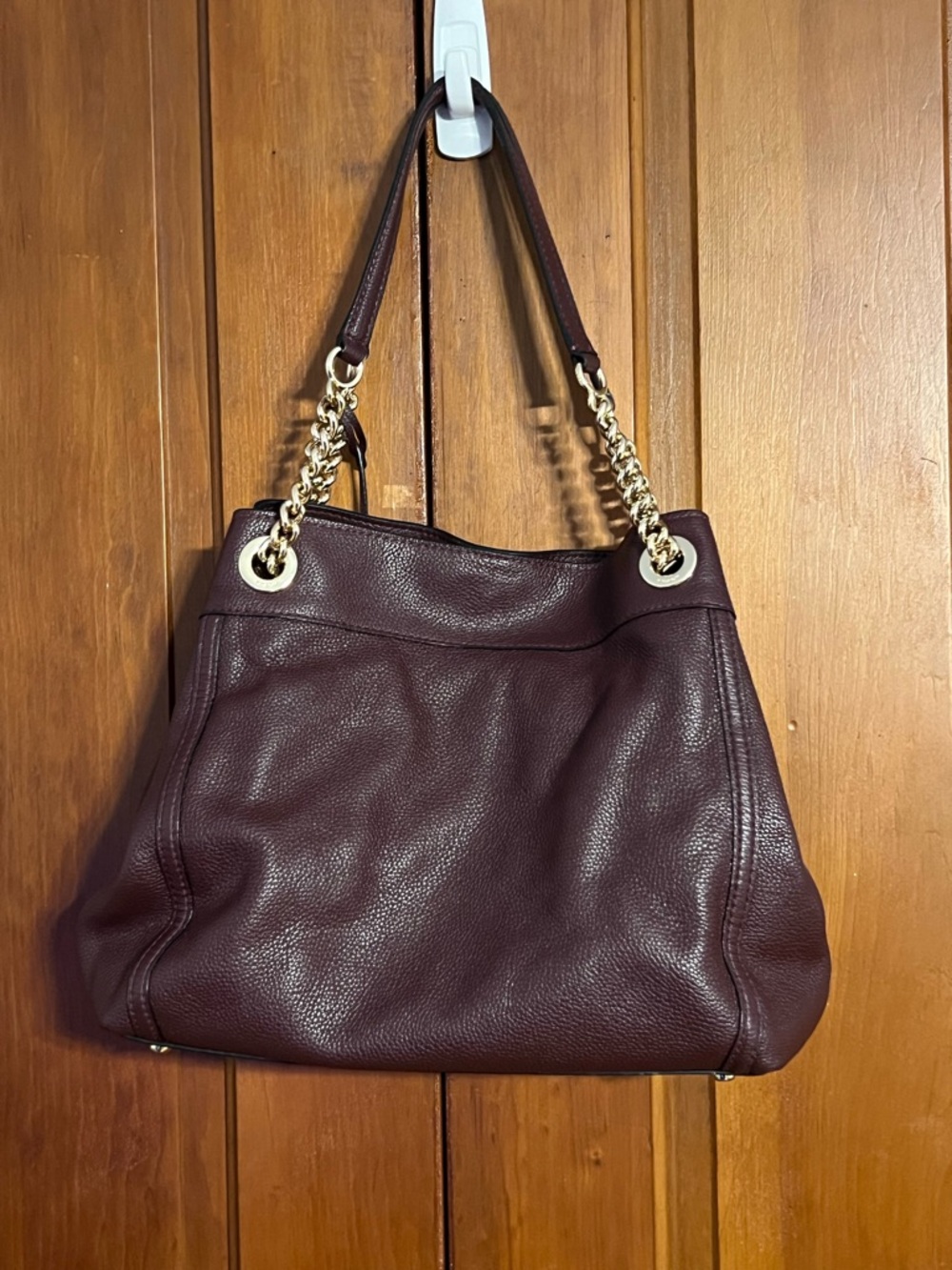 Coach Edie Turnlock Shoulder Bag Burgundy Pebbled Leather Gold Chain Strap EUC - Picture 7 of 16